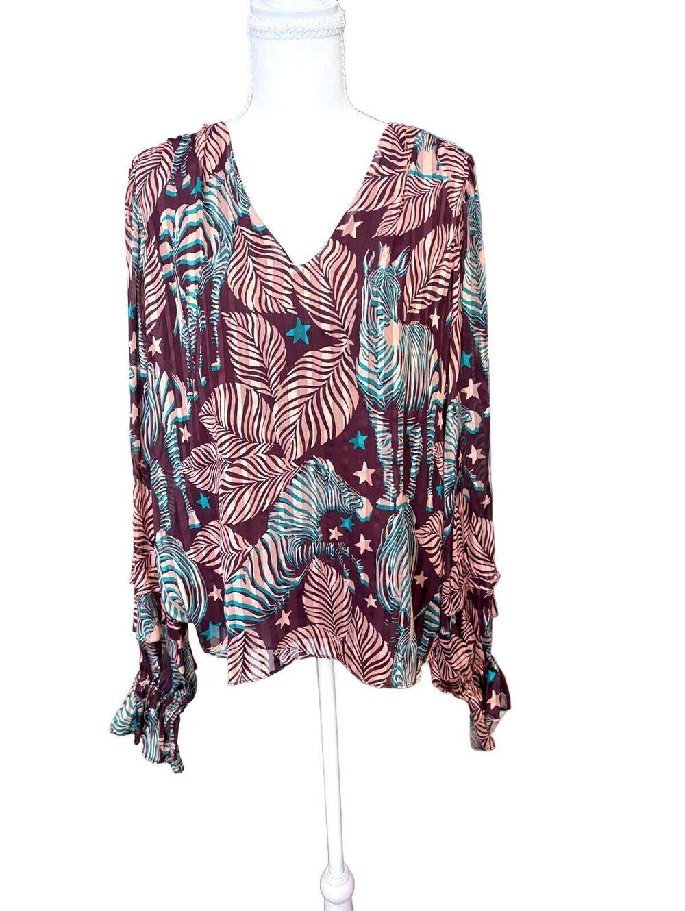 Boho Ramy Brook Sofie Long Sleeve Stretch Silk Blouse Sz S